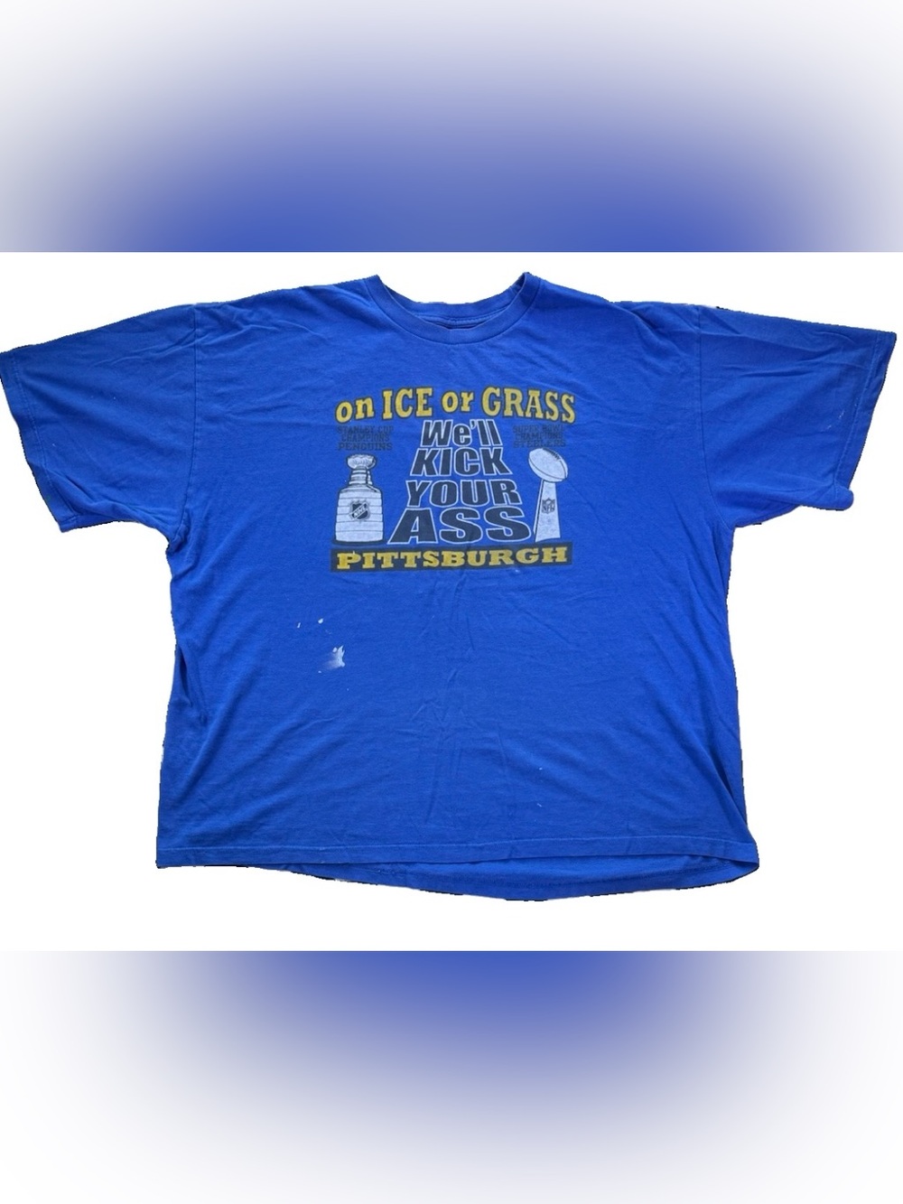 Vintage Pittsburgh Nation Fan Funny T Shirt Men's 3XL Blue Y2K Steelers Hockey